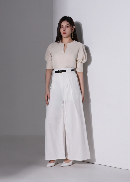High Waist Side Fold Wide Leg Long Pants AC958