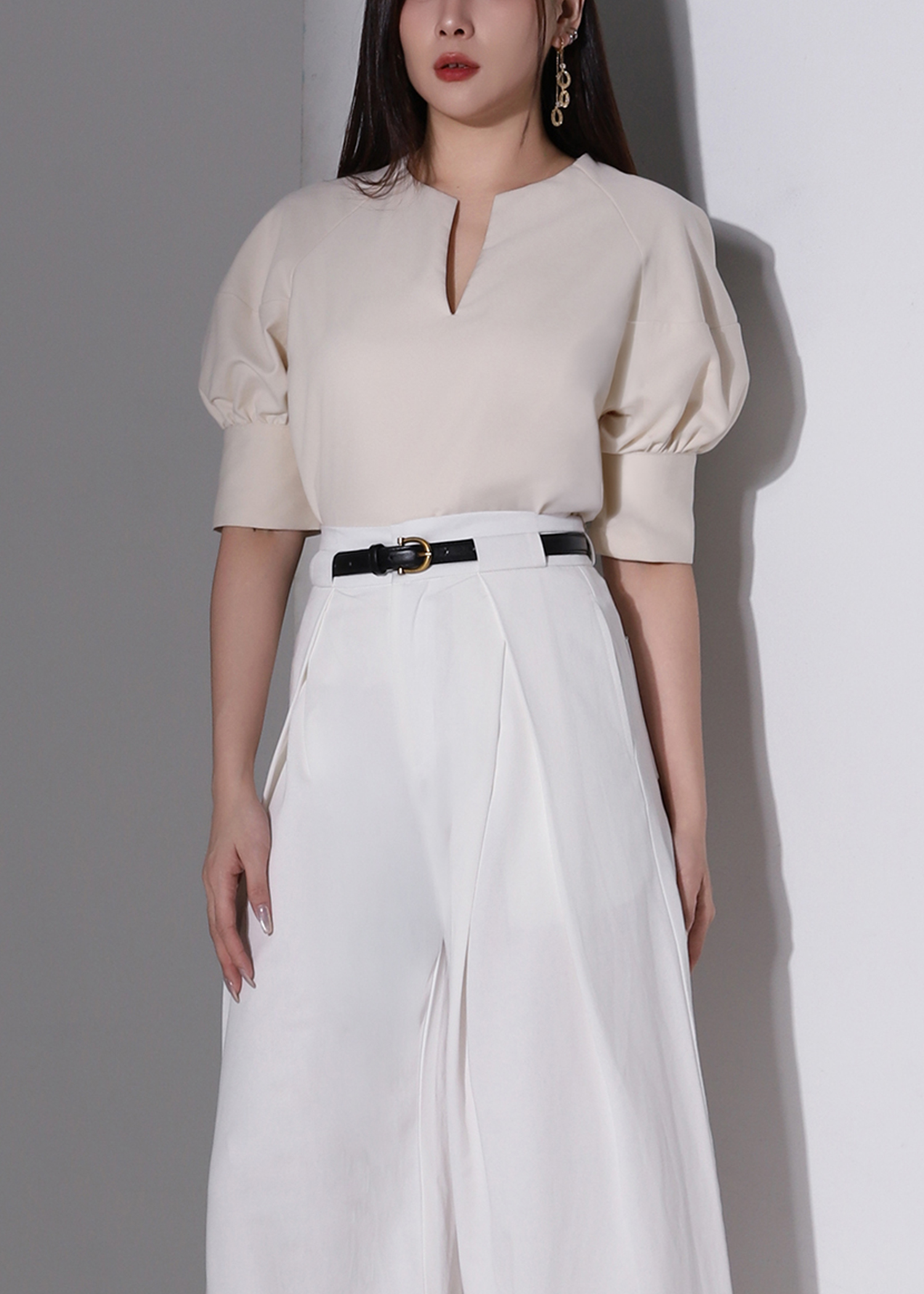 High Waist Side Fold Wide Leg Long Pants AC958