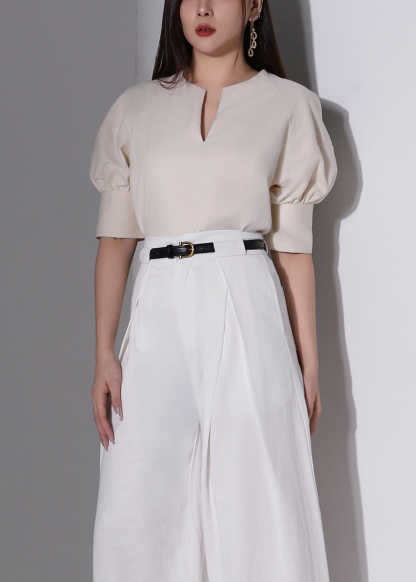 High Waist Side Fold Wide Leg Long Pants AC958