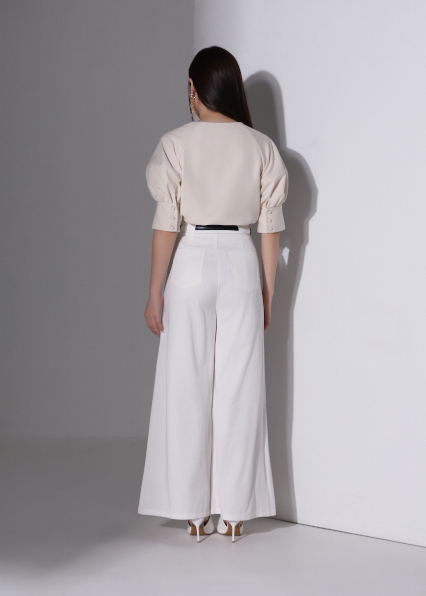 High Waist Side Fold Wide Leg Long Pants AC958