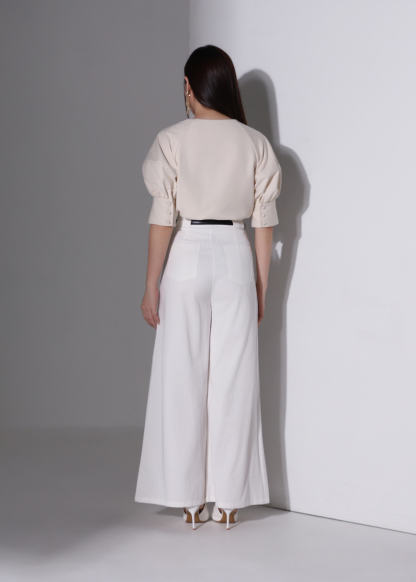 High Waist Side Fold Wide Leg Long Pants AC958