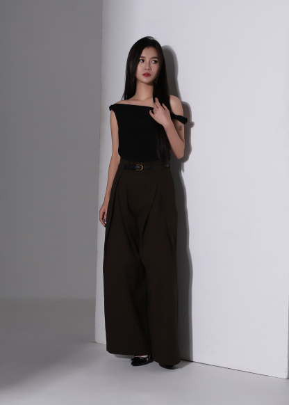 High Waist Side Fold Wide Leg Long Pants AC958