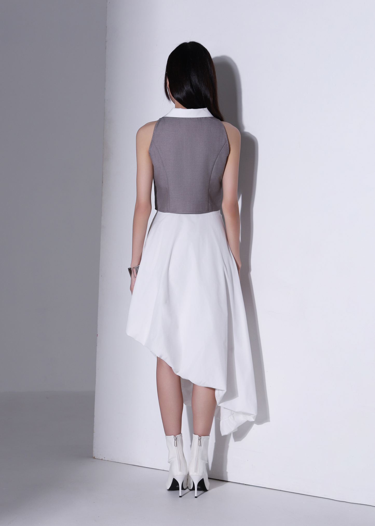 Fake Two Piece Collar Front Zip Top AC959