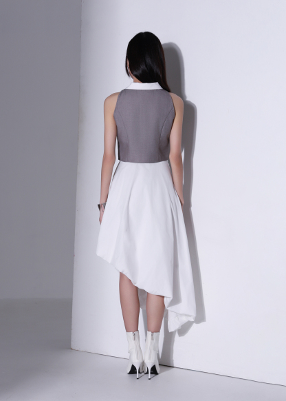 Fake Two Piece Collar Front Zip Top AC959