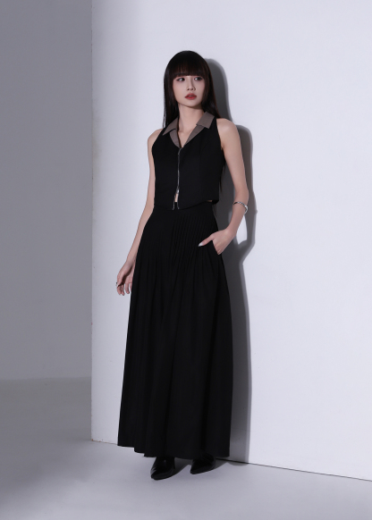 Fake Two Piece Collar Front Zip Top AC959