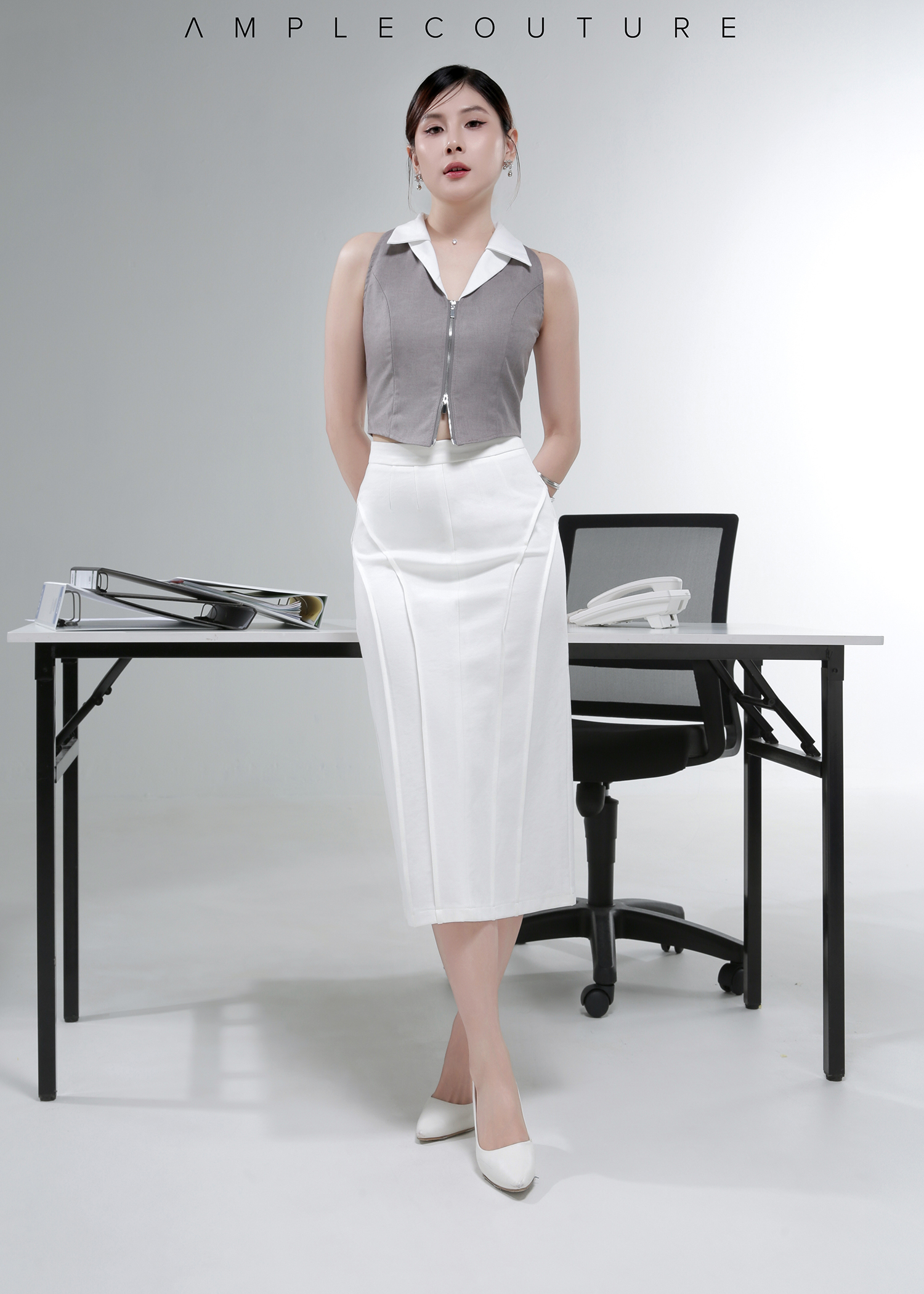 Fake Two Piece Collar Front Zip Top AC959