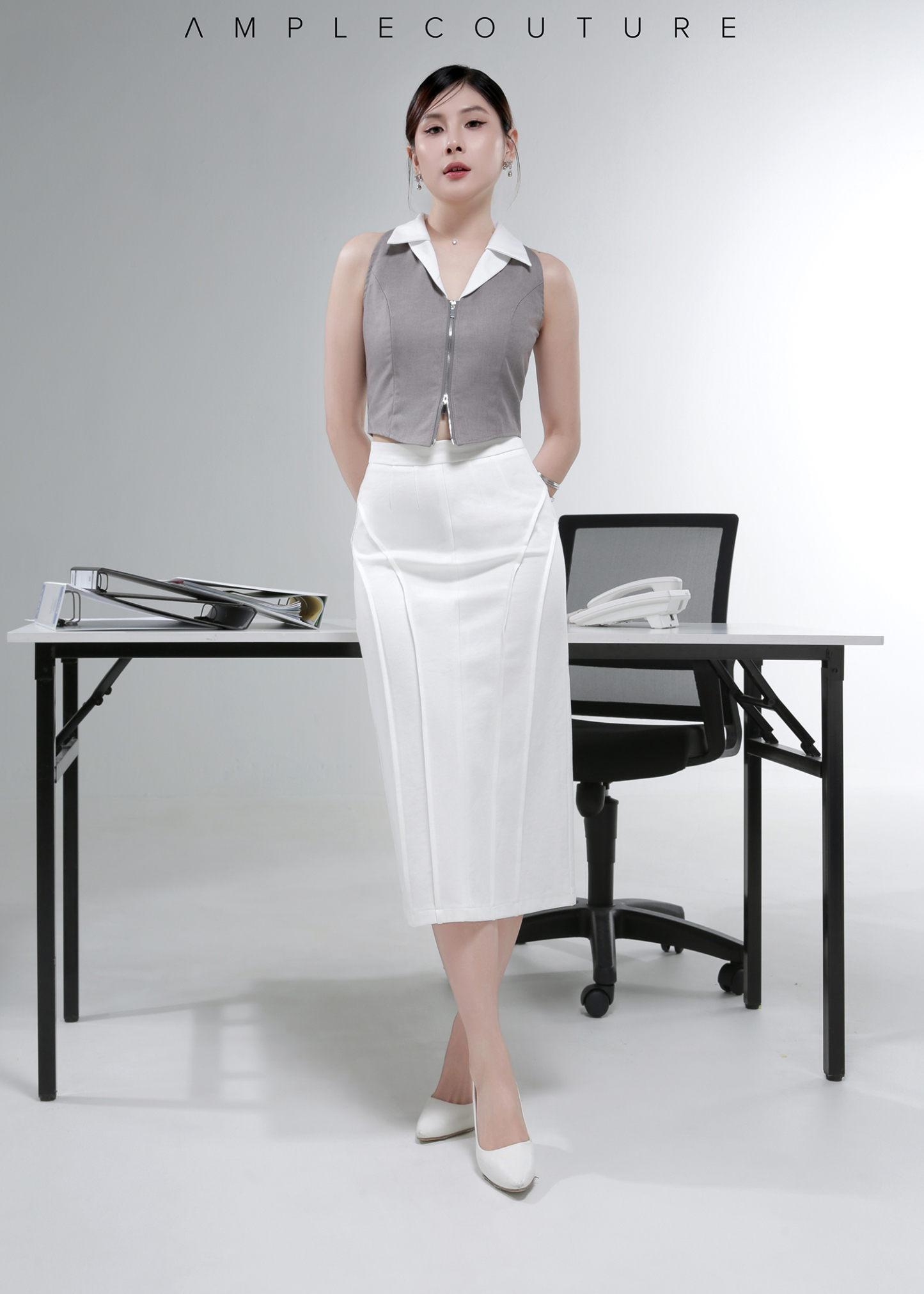 Fake Two Piece Collar Front Zip Top AC959