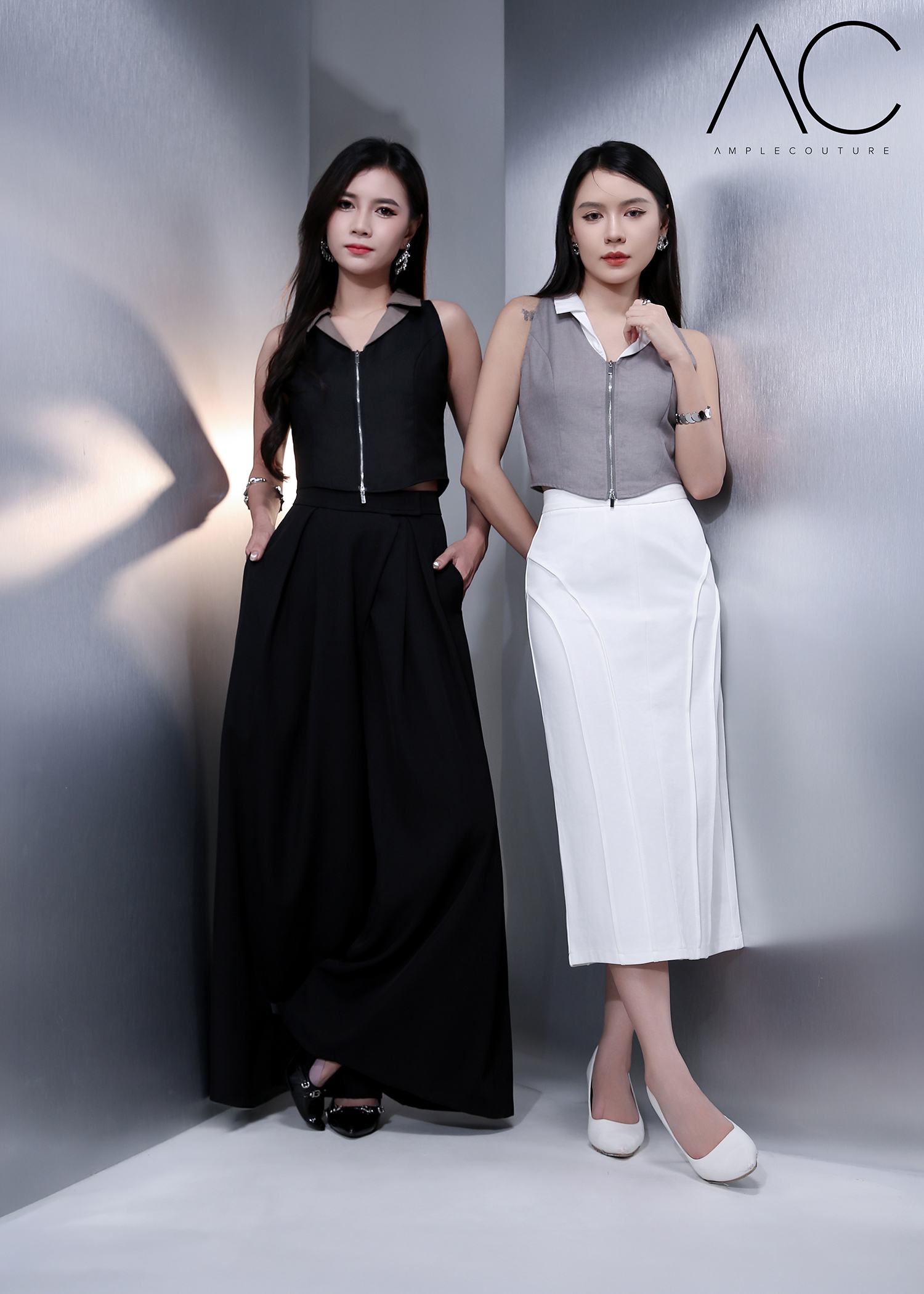 Fake Two Piece Collar Front Zip Top AC959