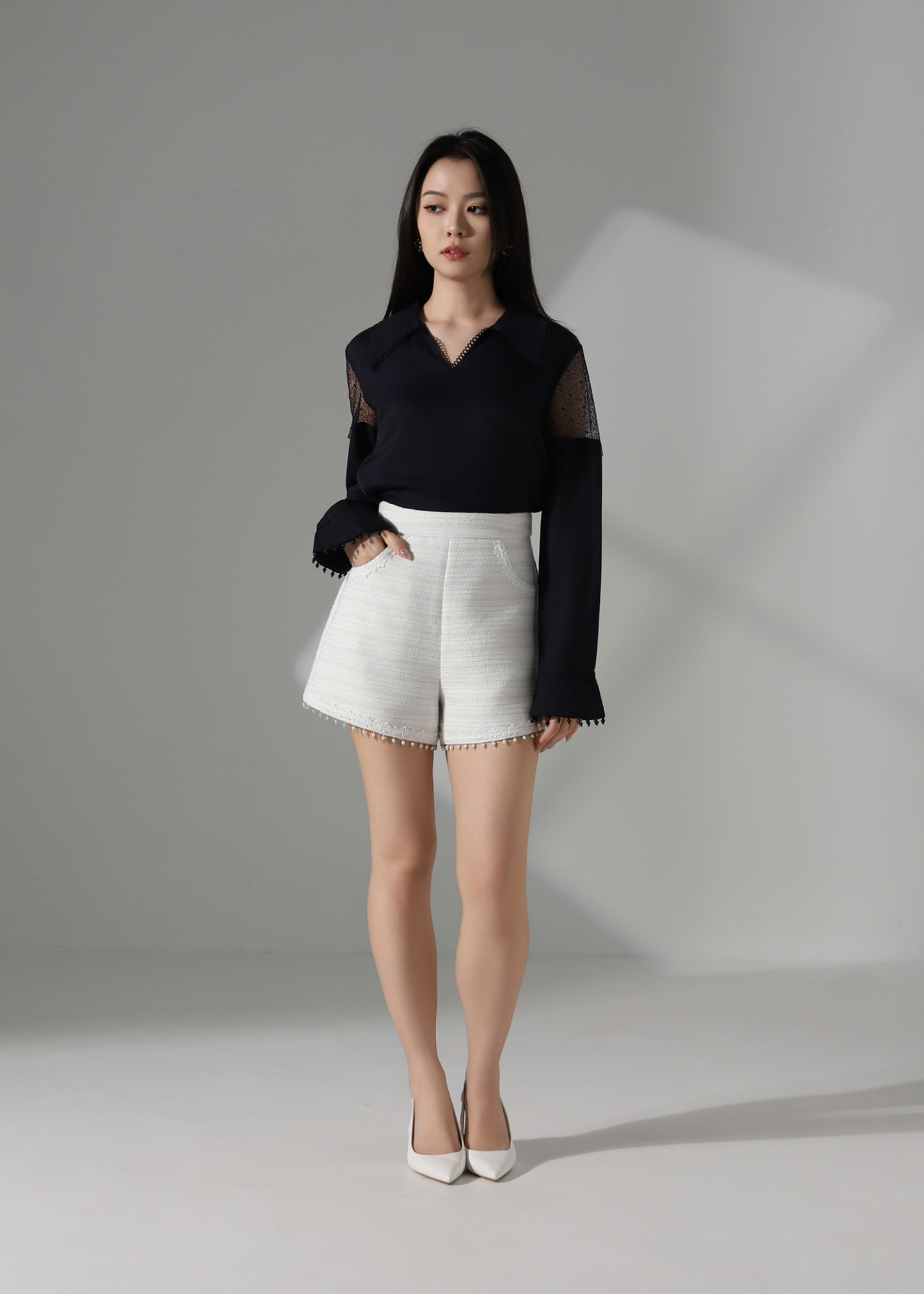 V Neck Lace Top ACX11