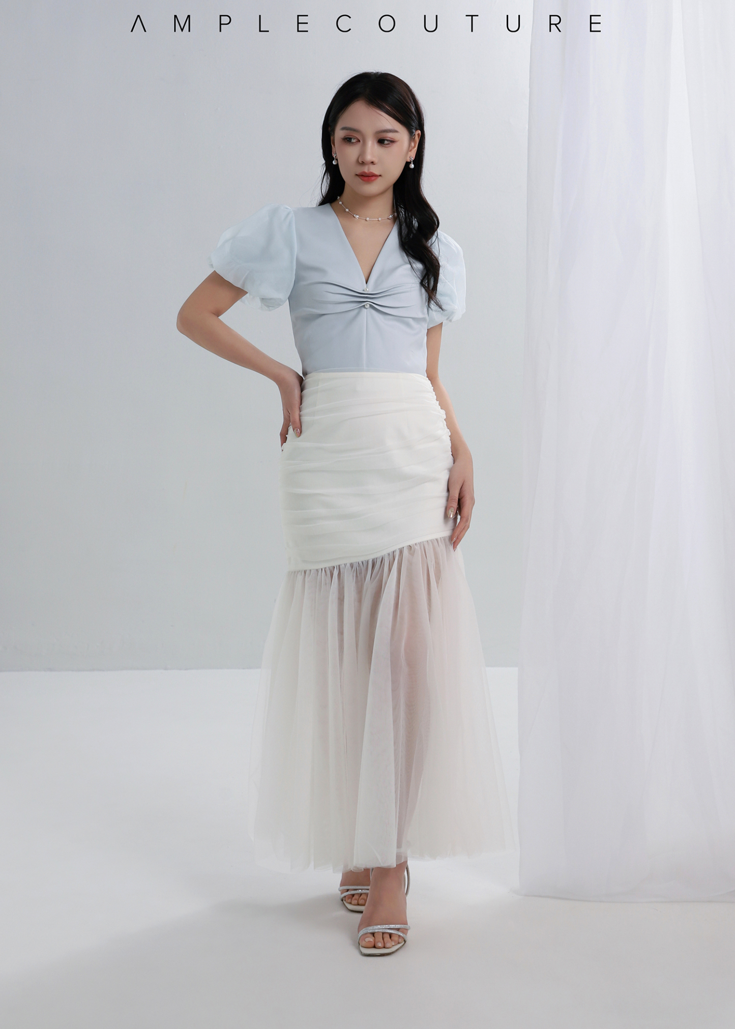 Puff Sleeve Net Top AC218