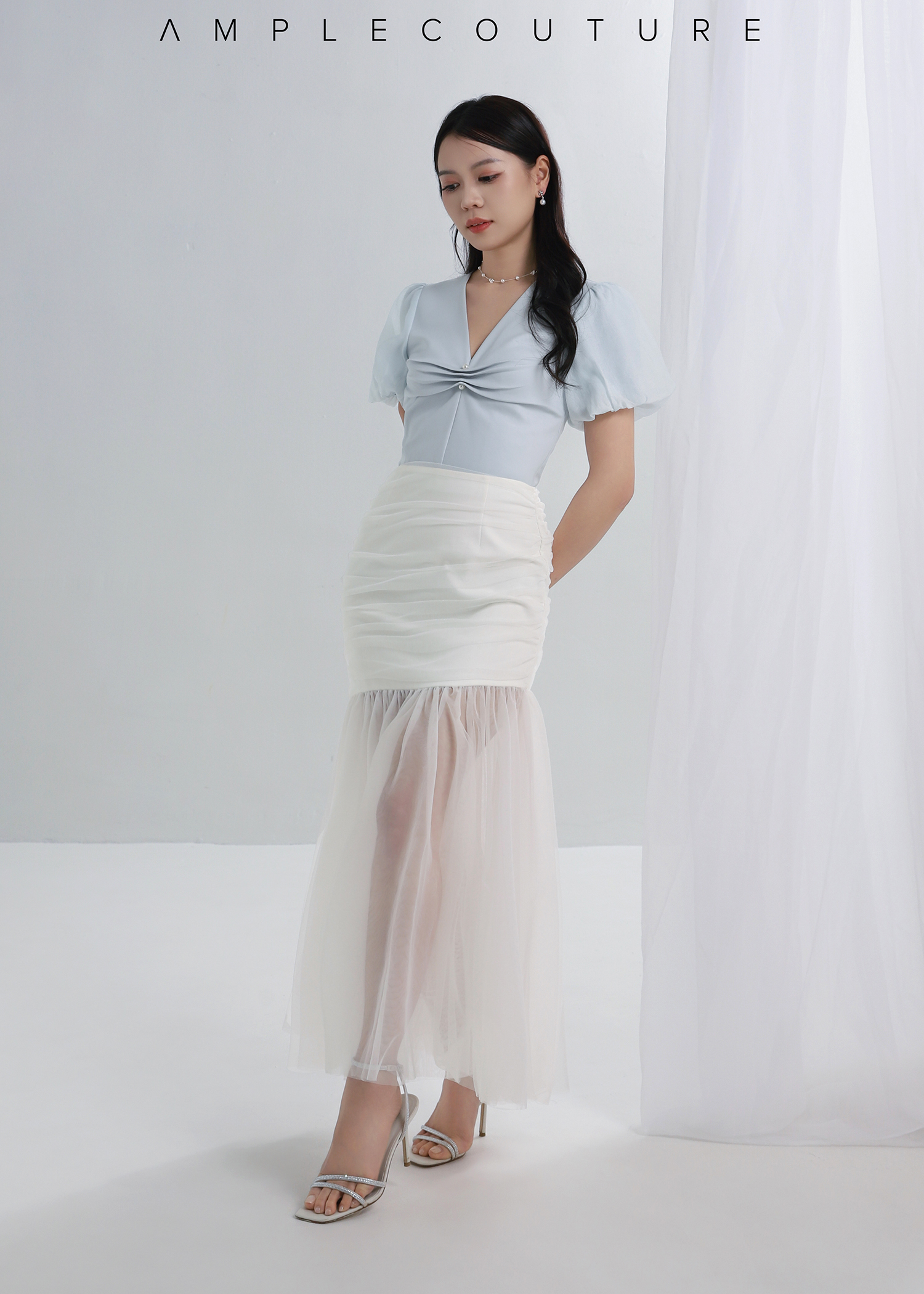 Puff Sleeve Net Top AC218