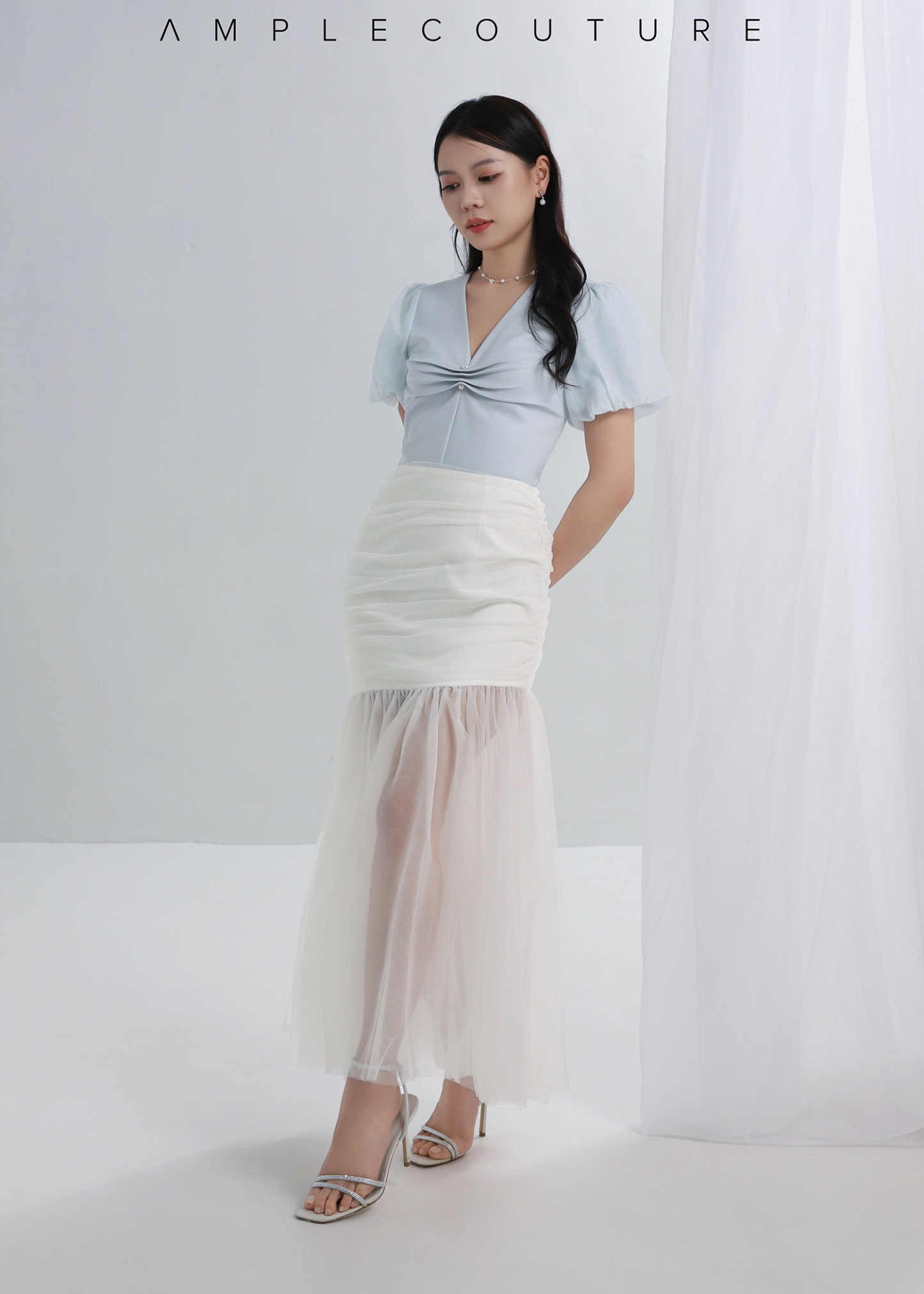 Puff Sleeve Net Top AC218