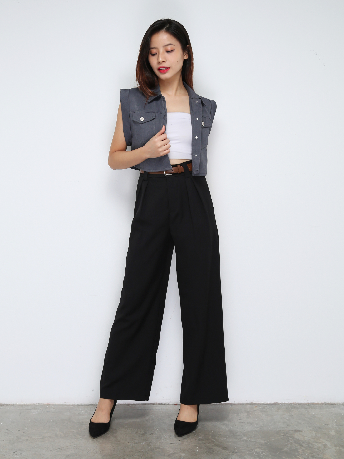 Formal High Waist Side Pocket With Belt Long Pants 30998