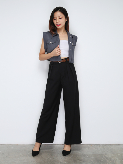 Formal High Waist Side Pocket With Belt Long Pants 30998