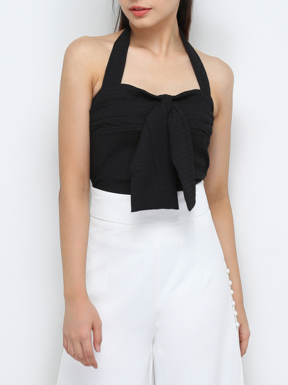 Front Decorative Ribbon Halter Top 31344