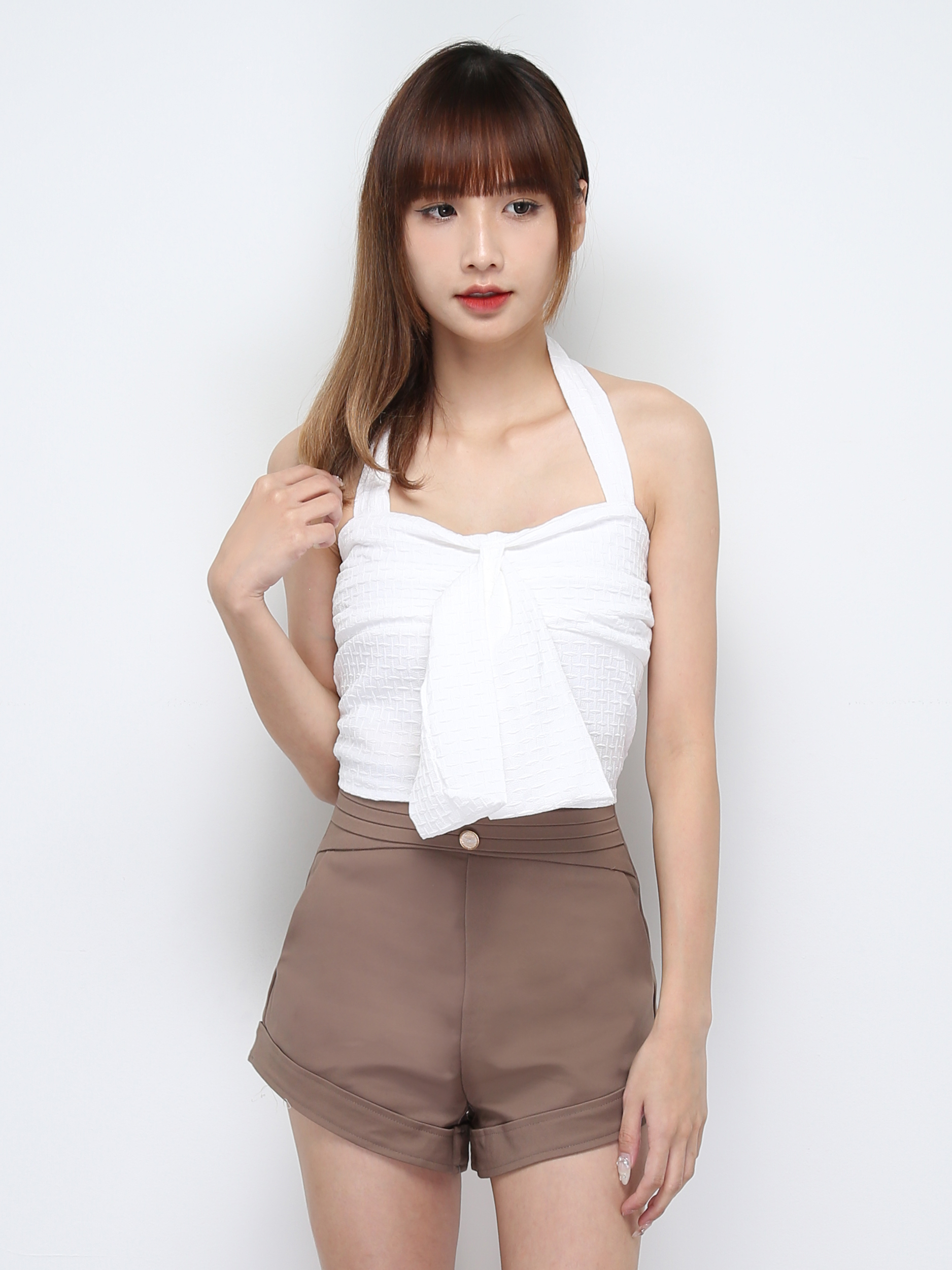 Front Decorative Ribbon Halter Top 31344