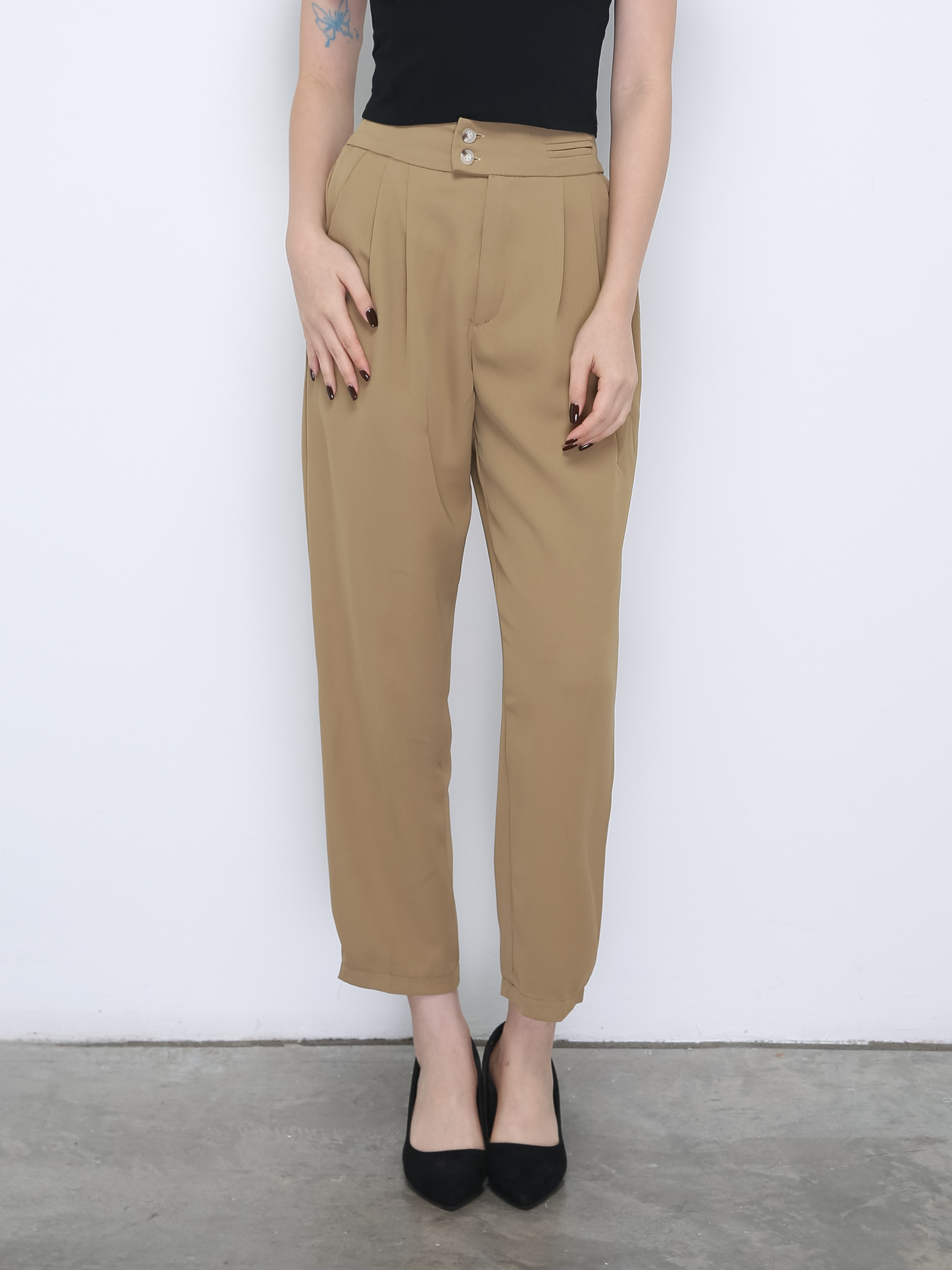 Waist Stretchable With Side Button Long Pants 21614