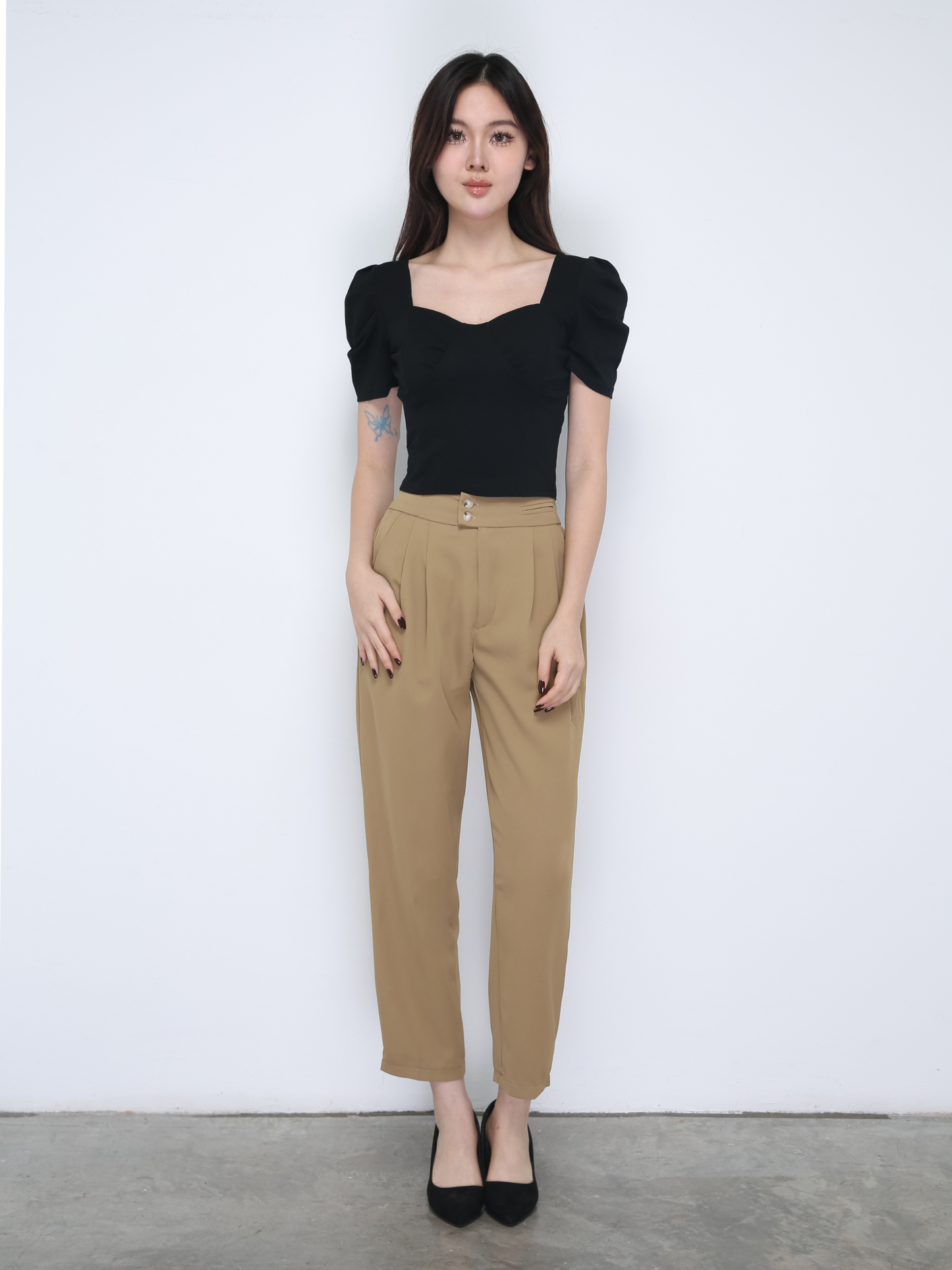 Waist Stretchable With Side Button Long Pants 21614