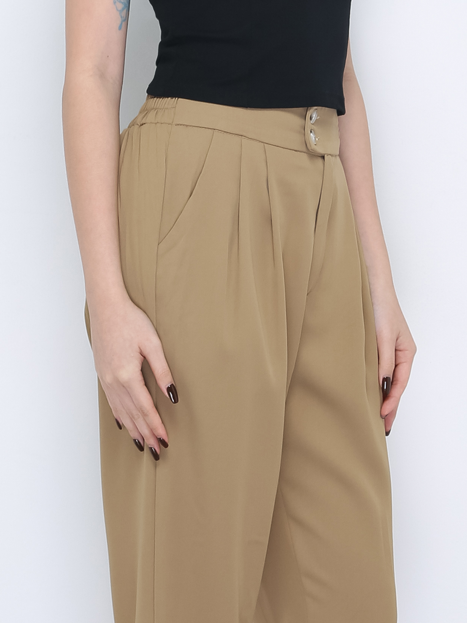 Waist Stretchable With Side Button Long Pants 21614