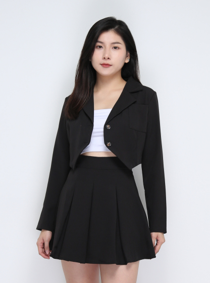 Long Sleeve Front Button Top  With Skirt Set 35502