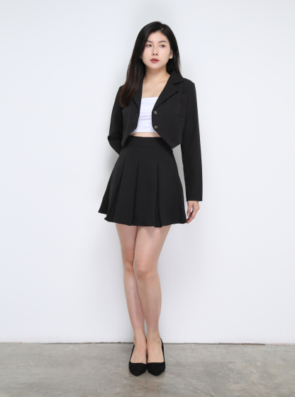 Long Sleeve Front Button Top  With Skirt Set 35502