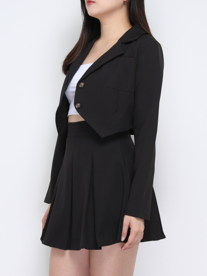 Long Sleeve Front Button Top  With Skirt Set 35502