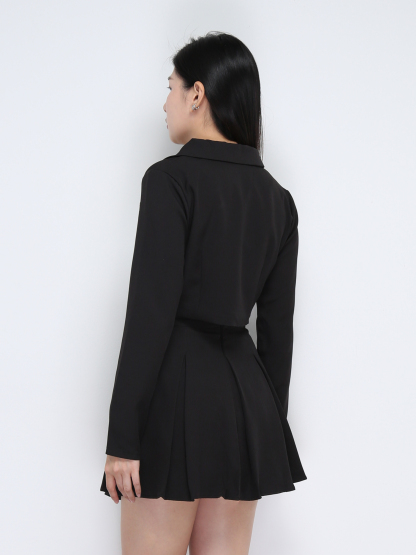 Long Sleeve Front Button Top  With Skirt Set 35502