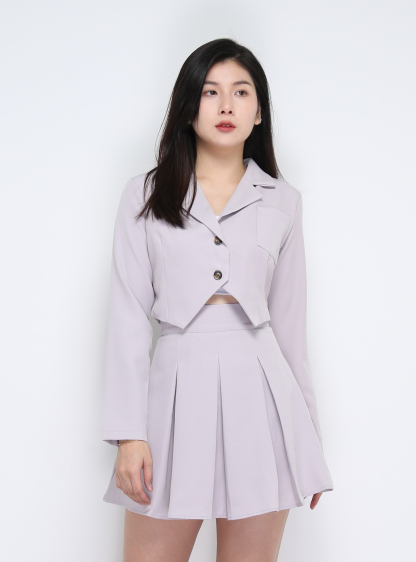 Long Sleeve Front Button Top  With Skirt Set 35502