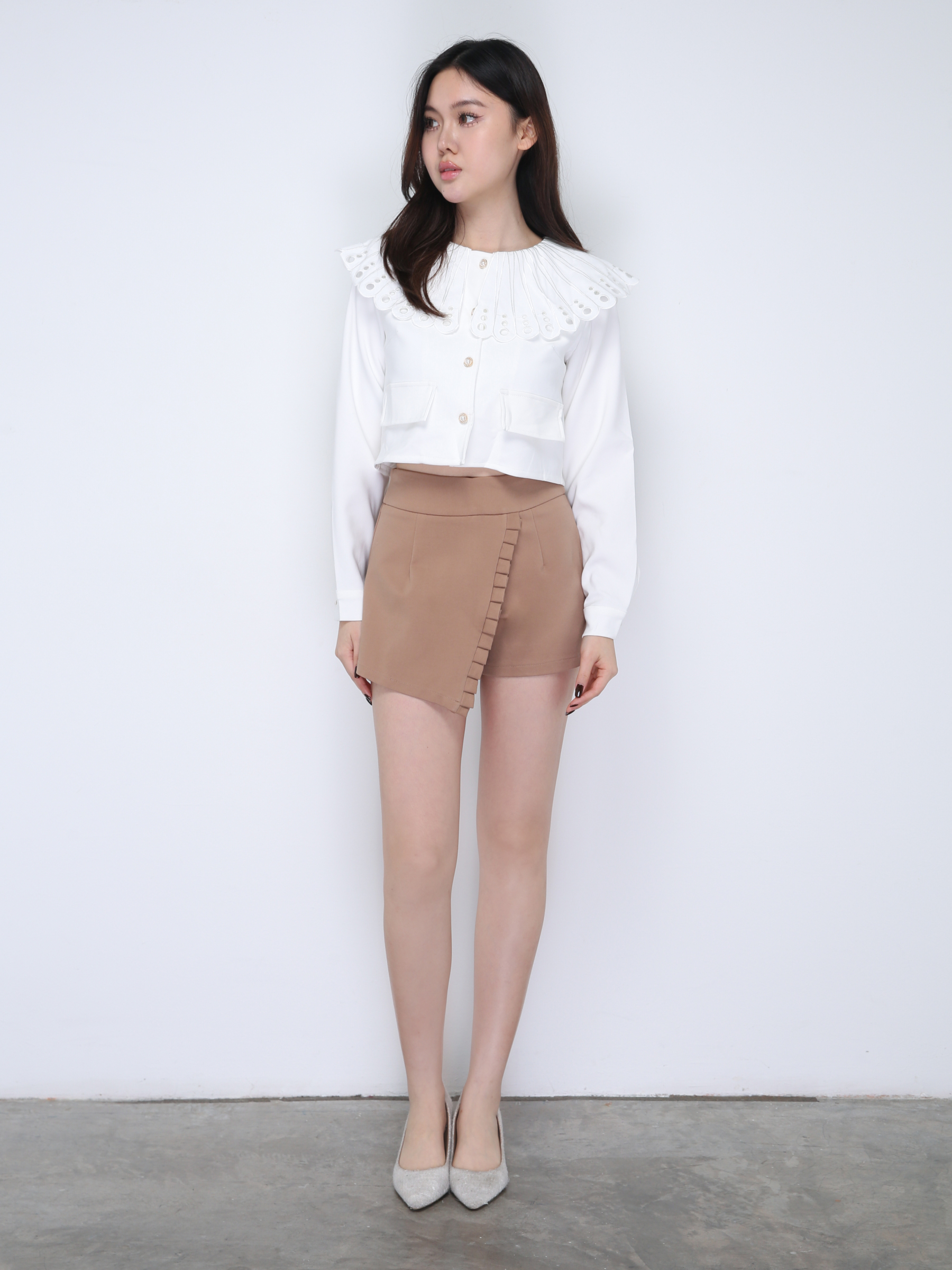 Collar Front Button Long Sleeve Top 21686