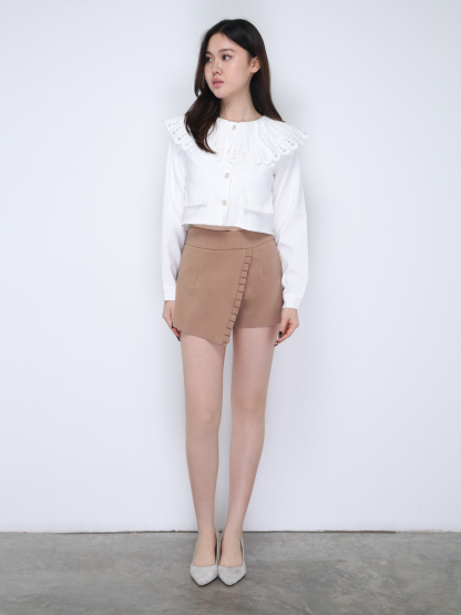 Collar Front Button Long Sleeve Top 21686