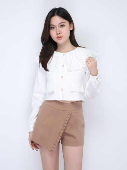 Collar Front Button Long Sleeve Top 21686