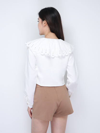 Collar Front Button Long Sleeve Top 21686