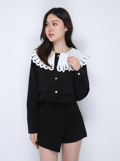Collar Front Button Long Sleeve Top 21686