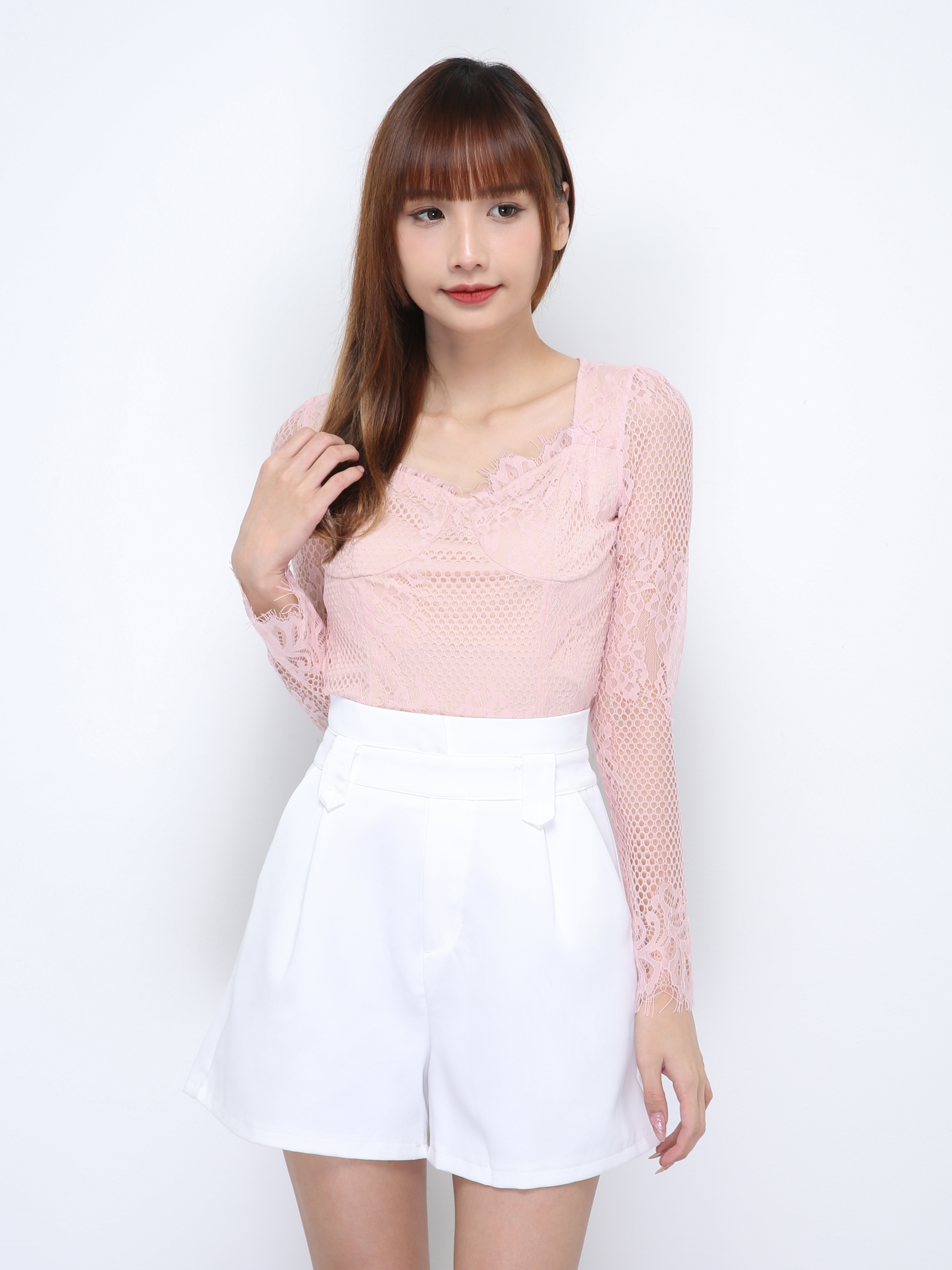 Lace Net With Long Sleeve Top 21390