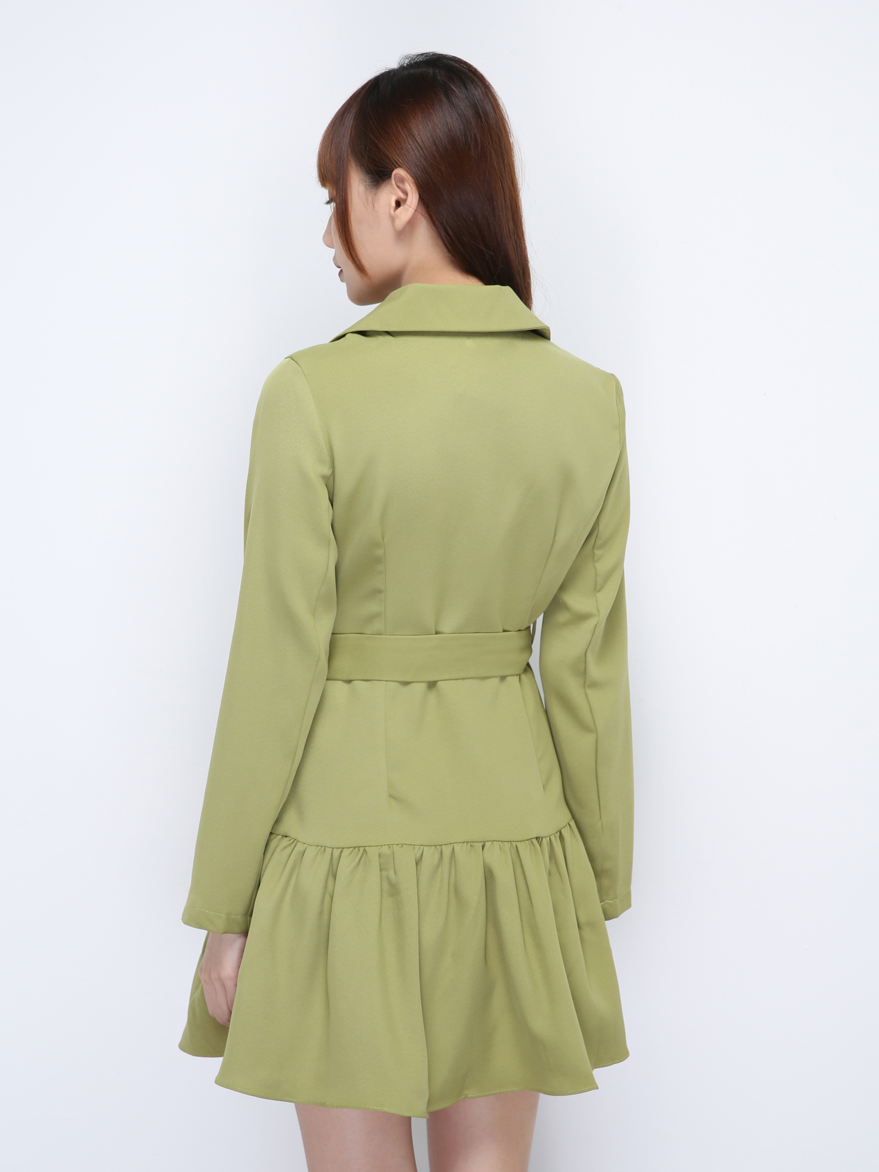 Wrap Ruffles Long Sleeve Dress With Belt 21547