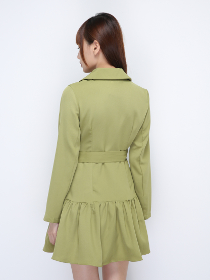 Wrap Ruffles Long Sleeve Dress With Belt 21547