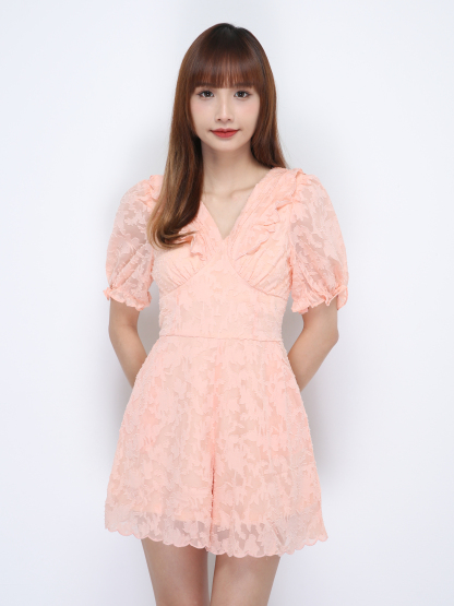 V Neck Ruffles Lace Jumpsuit 21350