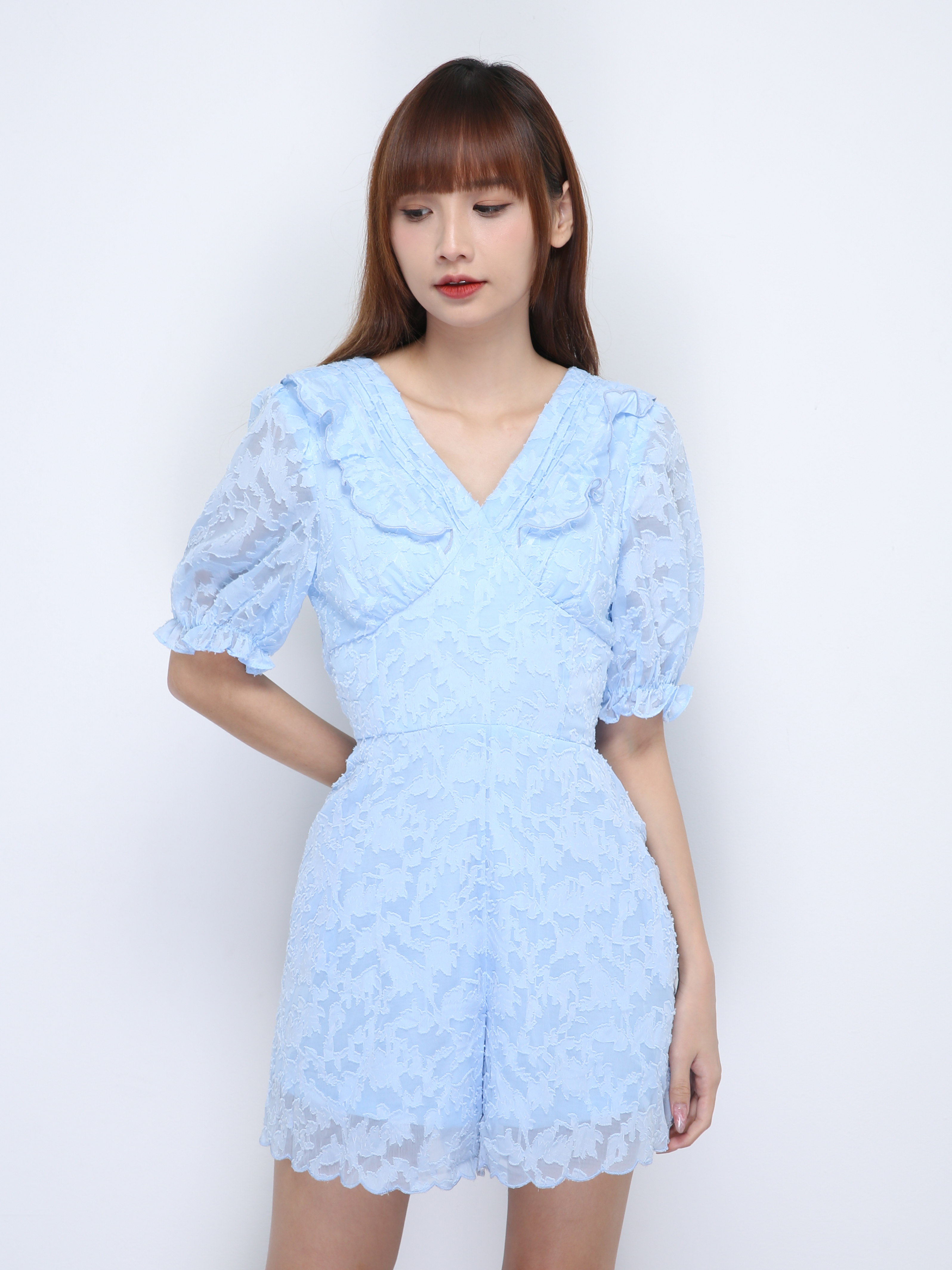 V Neck Ruffles Lace Jumpsuit 21350