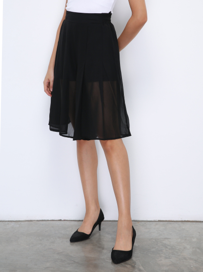 Front Tie Up Belt Wide Leg Midi Pants 35600