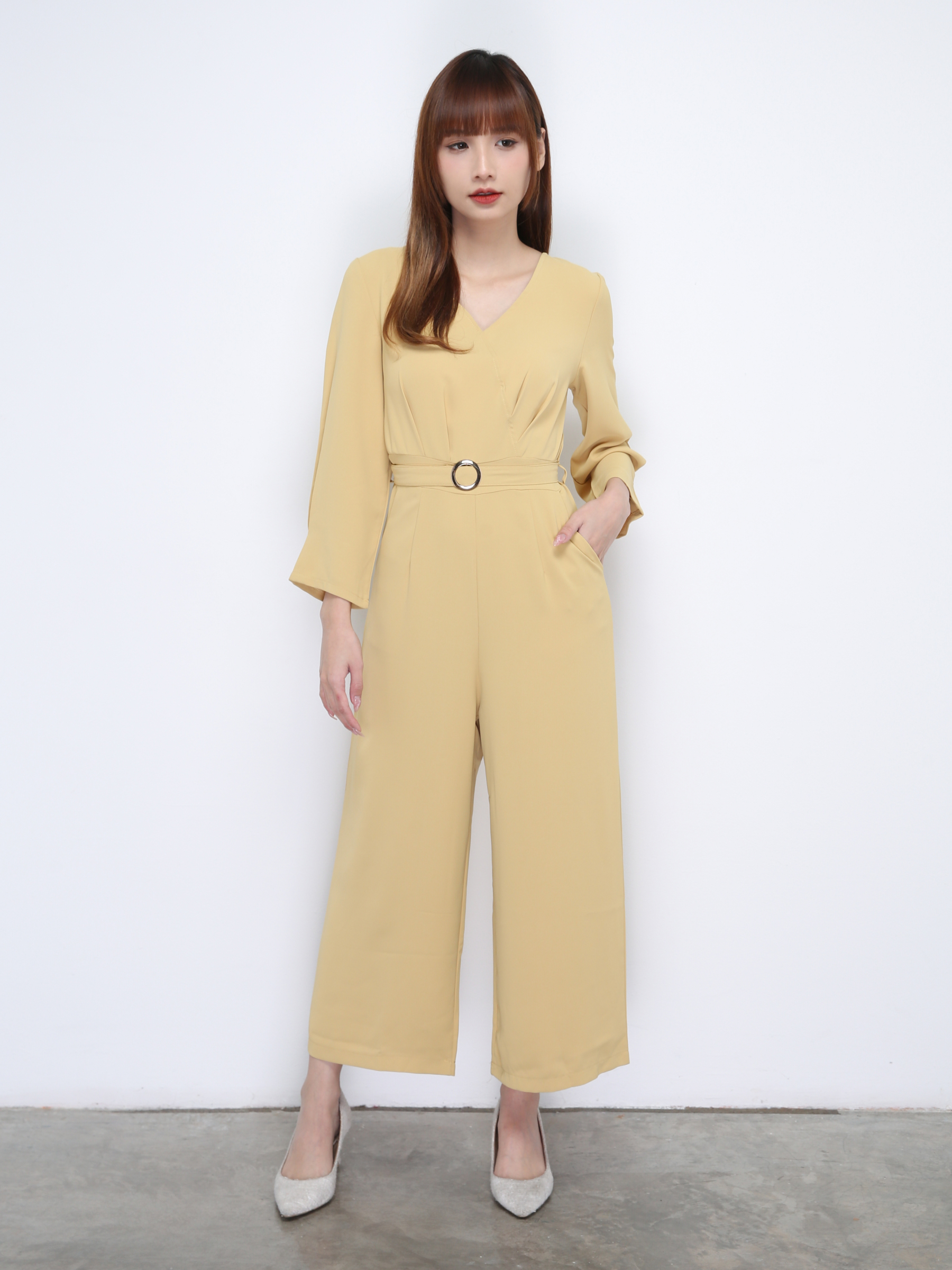 V Neck Long Sleeve With Belt Jumpsuit 21424