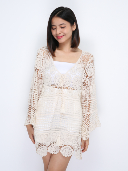 Vacation Style Eyelet Outerwear 35556