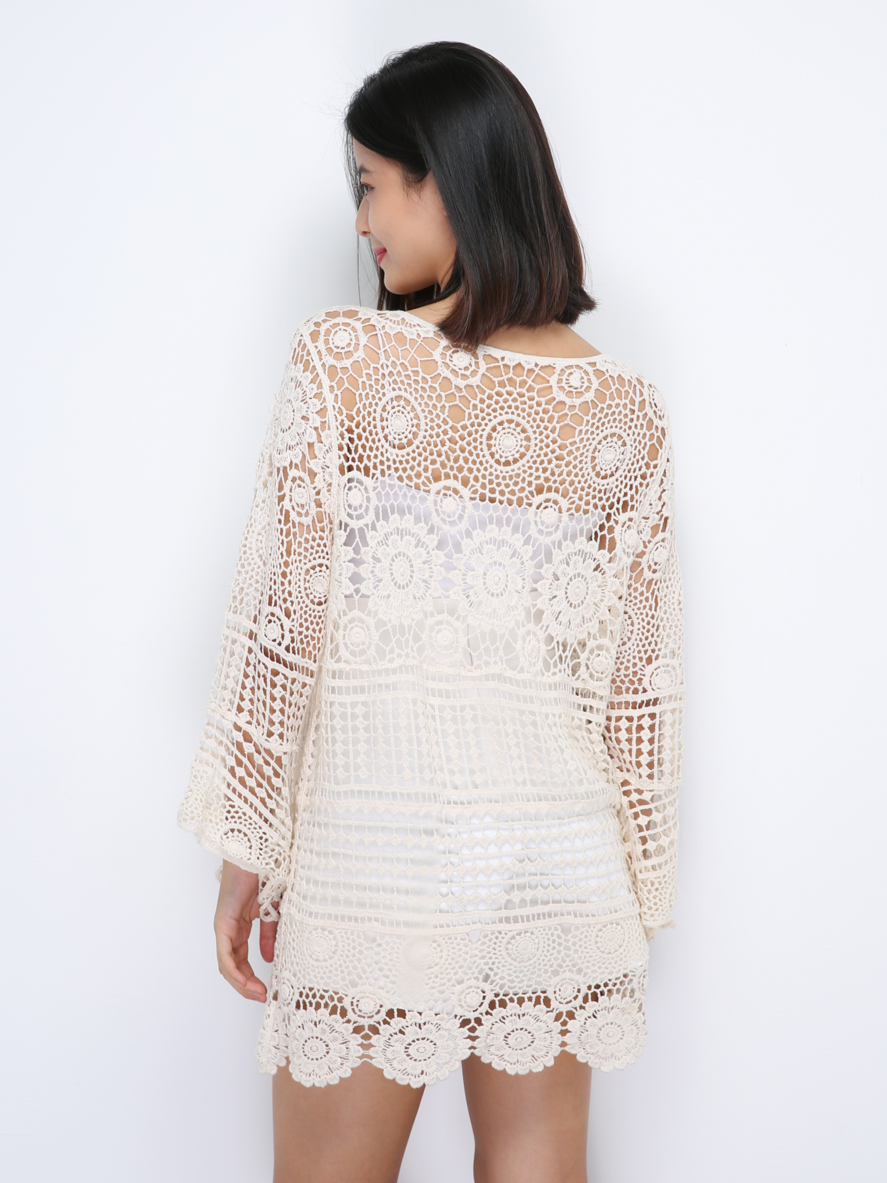 Vacation Style Eyelet Outerwear 35556