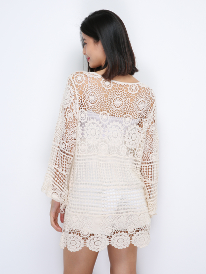 Vacation Style Eyelet Outerwear 35556