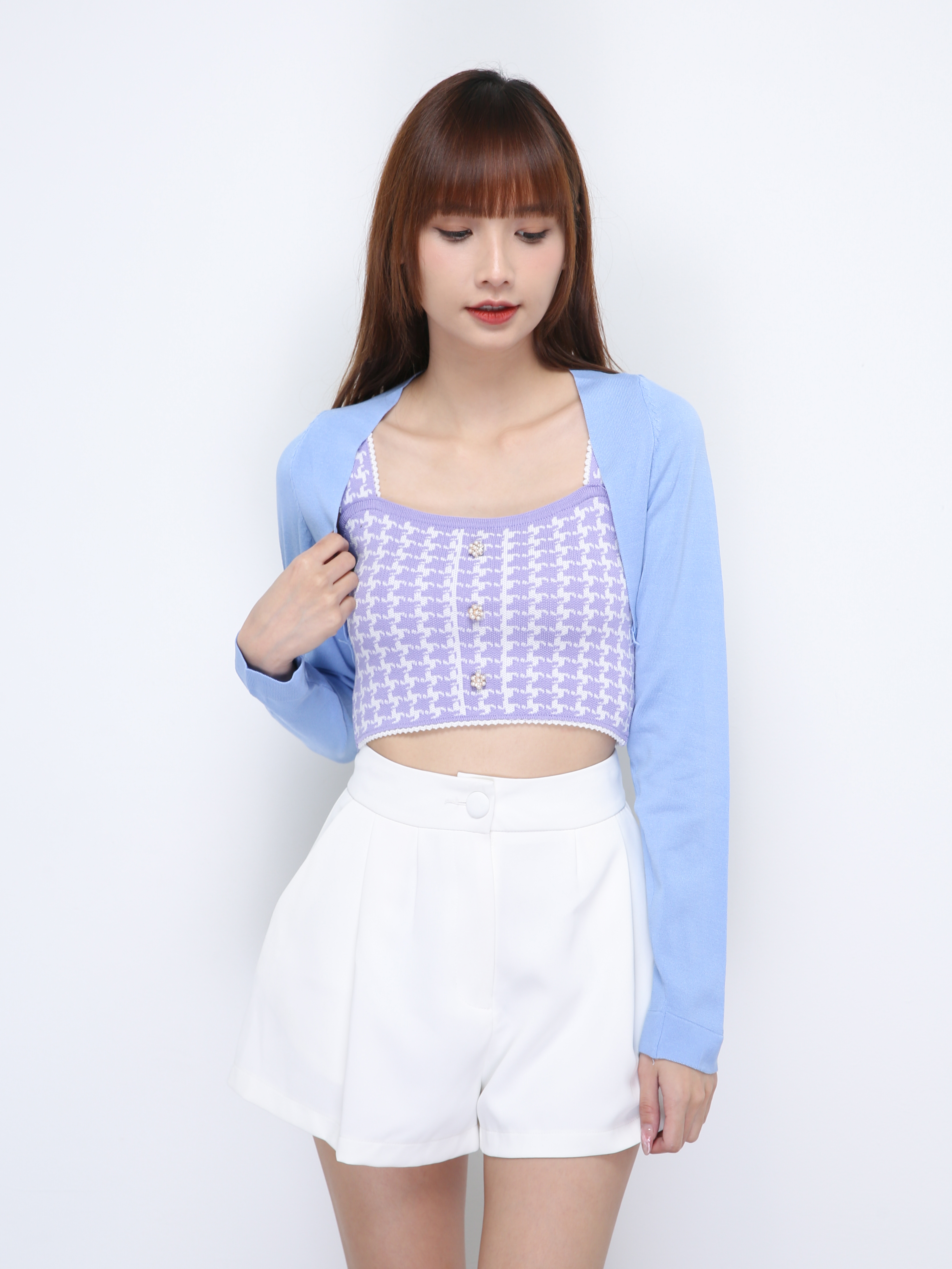 Houndstooth Front Decorative Button With Outer Set Top 21420