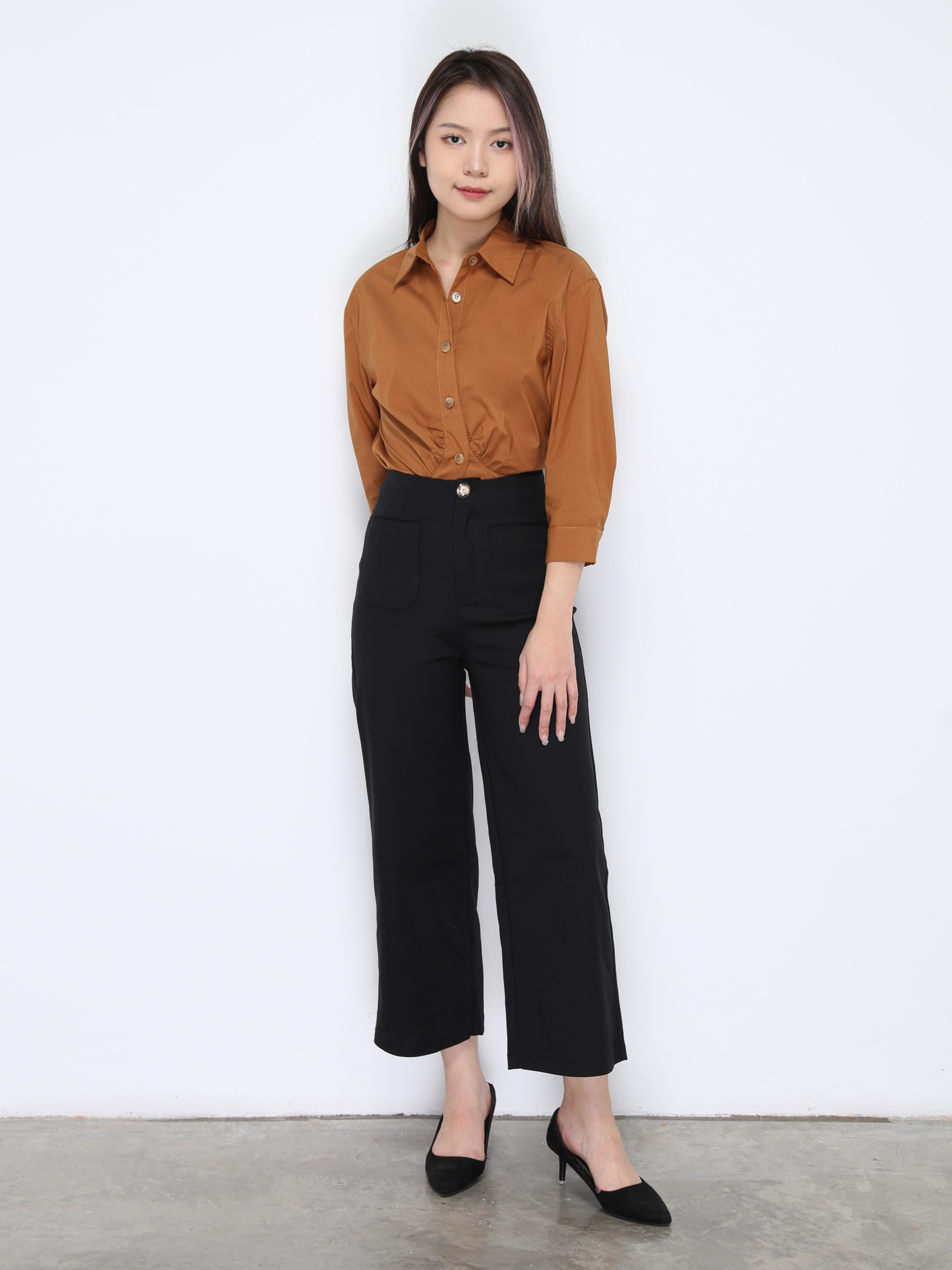High Waist Front And Back Pocket Long Pants 35000