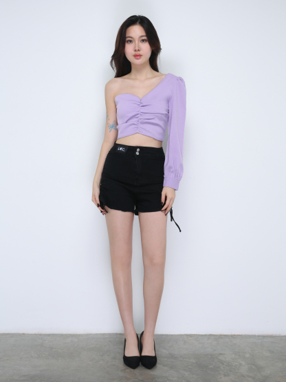 One Side Off Shoulder With Long Sleeve Top 21552