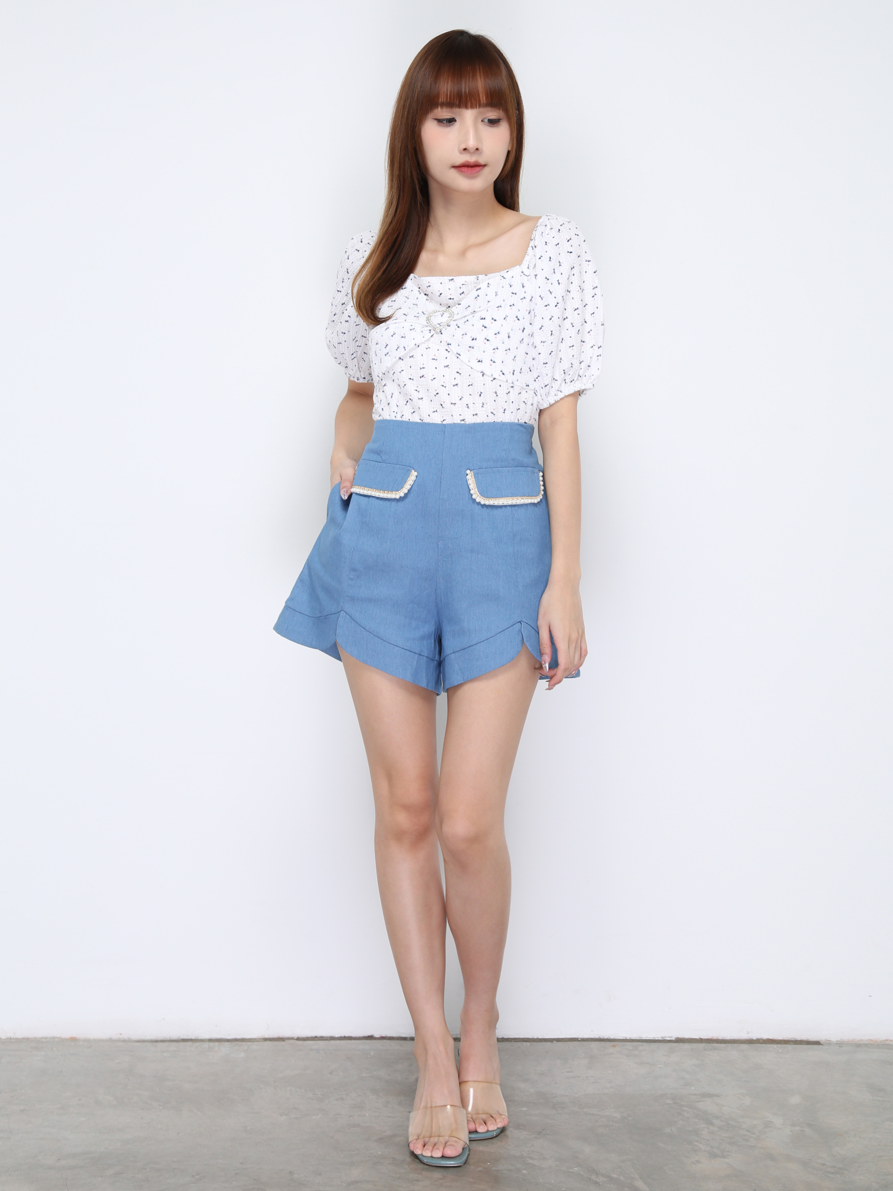 High Waist Fake Front Pocket Short Pant 20287