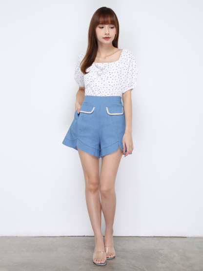 High Waist Fake Front Pocket Short Pant 20287