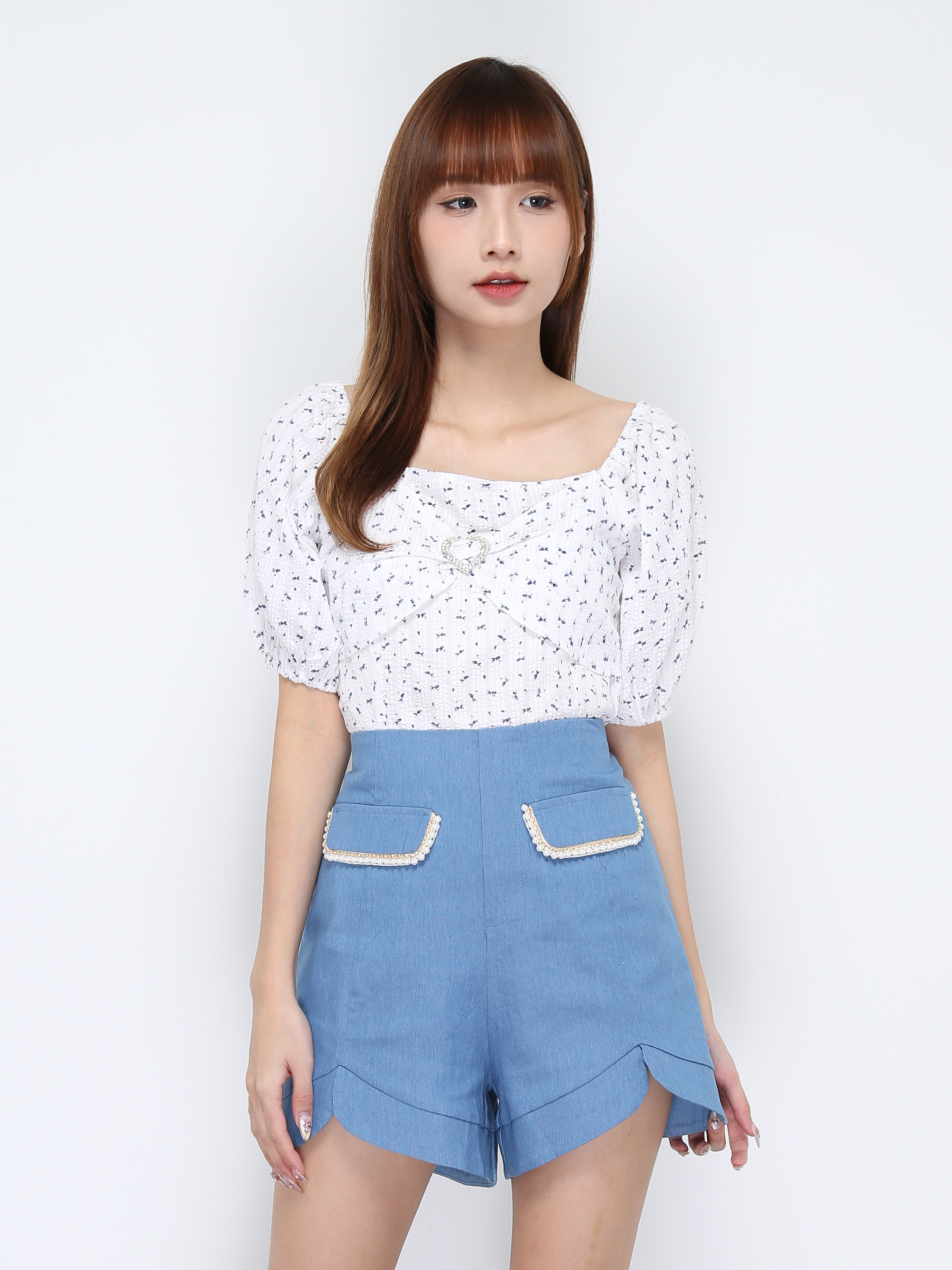 High Waist Fake Front Pocket Short Pant 20287