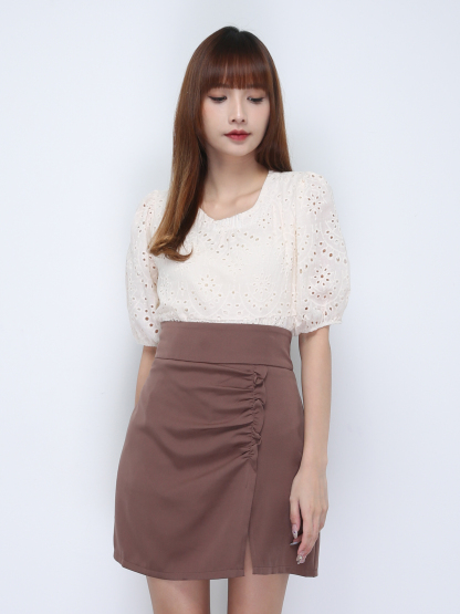 Puff Sleeve Eyelet Short Sleeve Top 21857